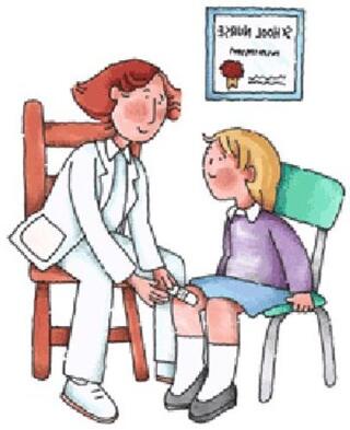 Cartoon picture of the School Nurse with a student